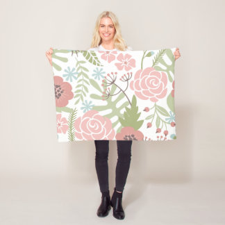 Manta Polar Hermosas flores verdes y rosas claras