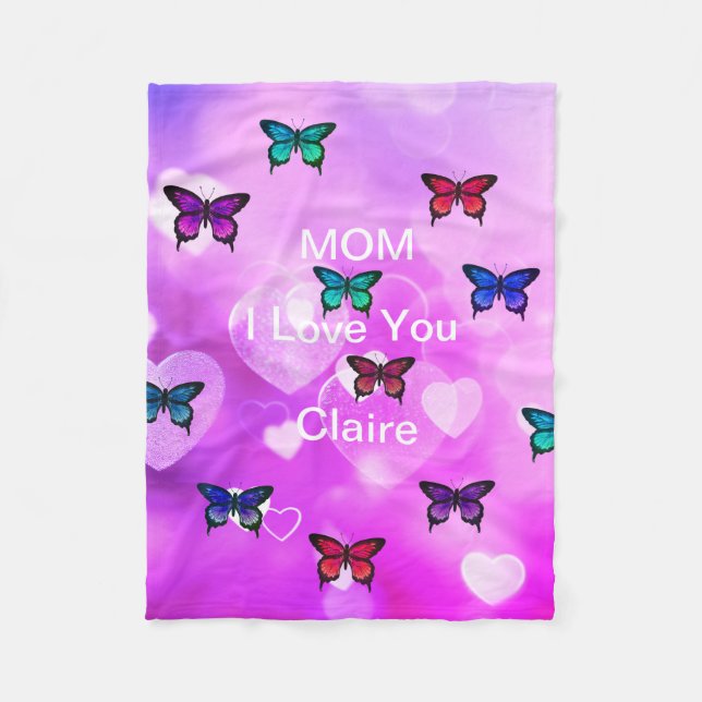 Manta Polar Hermosas mariposas y corazones (Anverso)