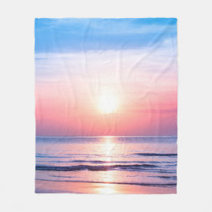 Manta Polar Hermoso amanecer, mar azul, cielo rosa, whi