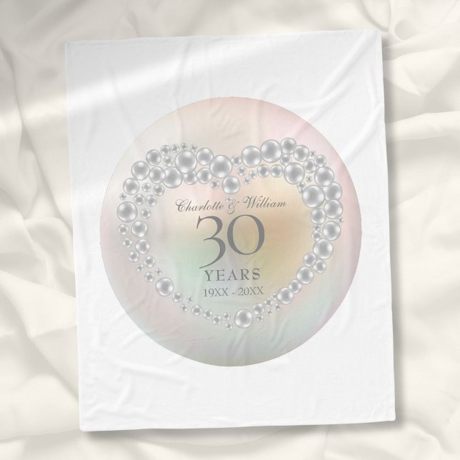 Manta Polar Hermoso aniversario de Pearl Heart 30 Bodas (Beautiful Pearl Heart 30th Wedding Anniversary Fleece Blanket)