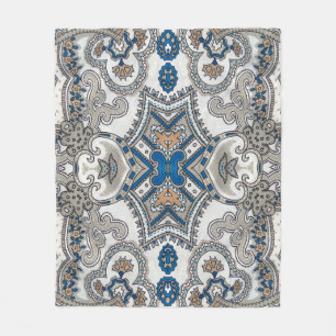 Manta Polar Hermoso blanco y azul arabesco, patrón islámico