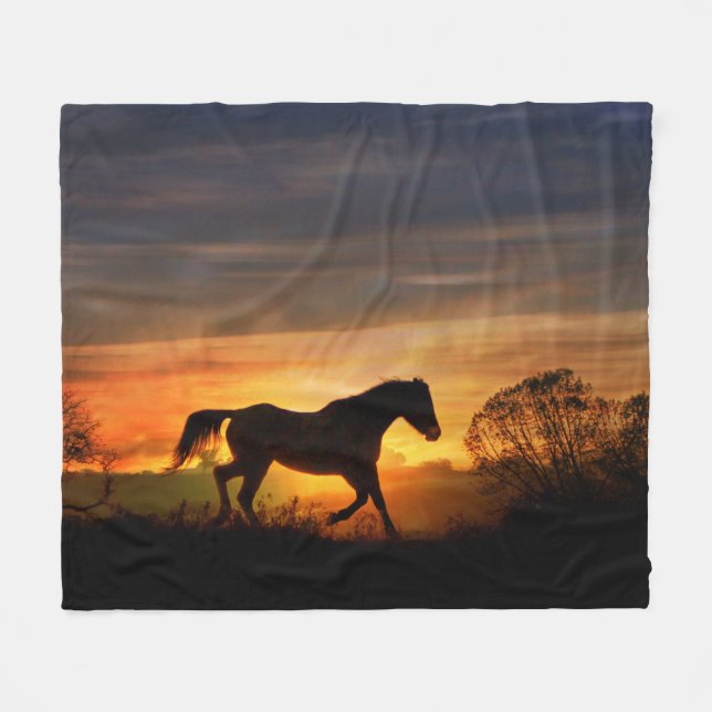 Manta Polar Hermoso caballo trotando en el amanecer (Frente (Horizontal))