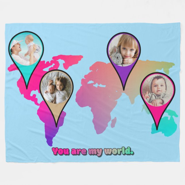 Manta Polar Hermoso Collage de fotos del Mapa Mundial Multicol (Frente (Horizontal))