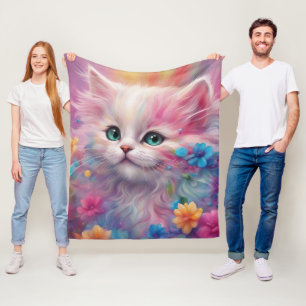 Manta Polar Hermoso Gato Blanco Fluffy