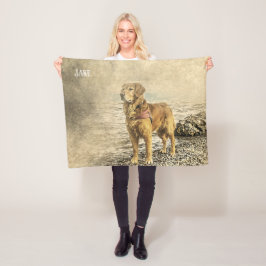 Manta Polar Hermoso Golden Retriever con Nombre Personalizado