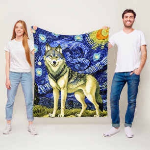 Manta Polar Hermoso lobo en la noche estrellada