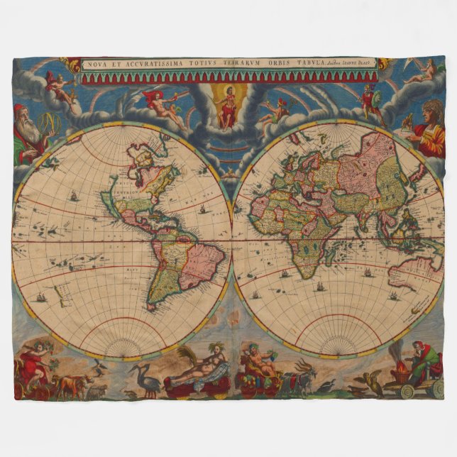 Manta Polar Hermoso mapa antiguo del mundo (Frente (Horizontal))