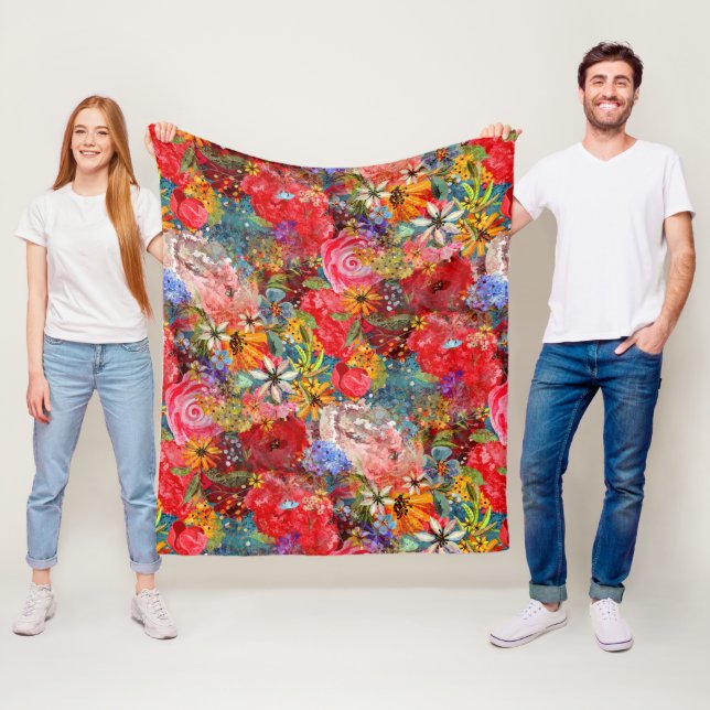 Manta Polar Hermoso Modelo Floral Brillante Abstracto Abstract (In situ)