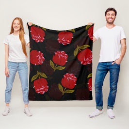 Manta Polar Hermoso patrón de bordado de rosas traslúcidos roj