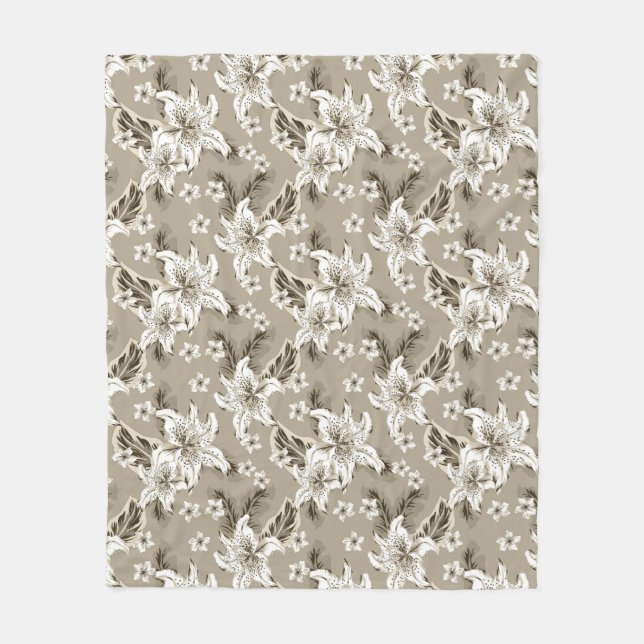 Manta Polar Hermoso patrón de flores beige (Anverso)