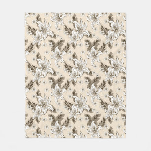 Manta Polar Hermoso patrón de flores marrón claro