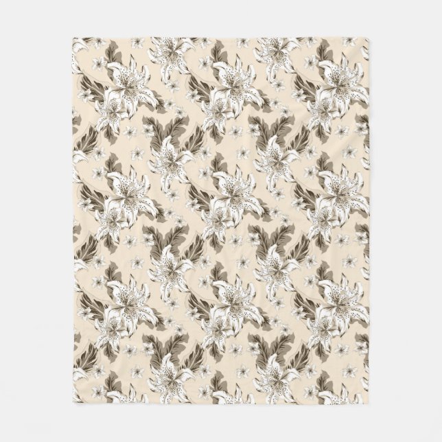 Manta Polar Hermoso patrón de flores marrón claro (Anverso)