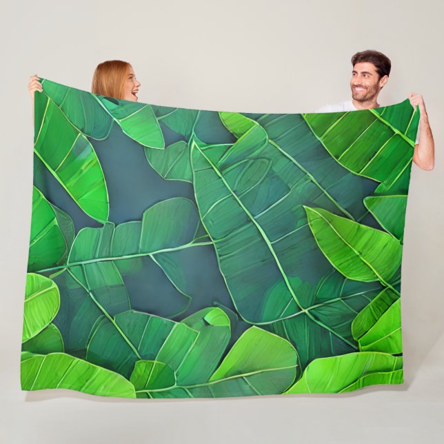 Manta Polar Hermoso patrón de hojas verdes (In situ)