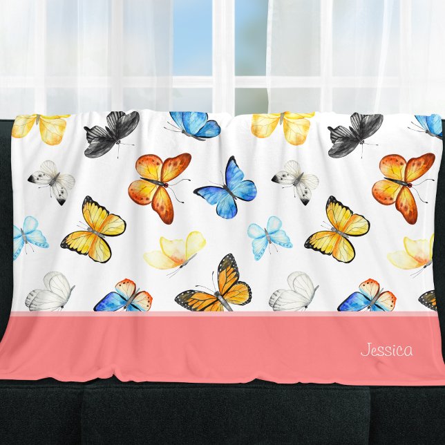Manta Polar Hermoso patrón de mariposa con nombre rosa (Subido por el creador)