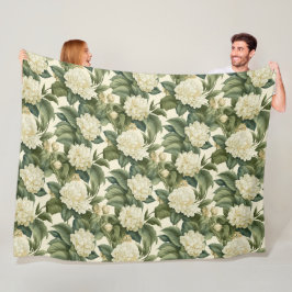 Manta Polar Hermoso patrón floral blanco clásico