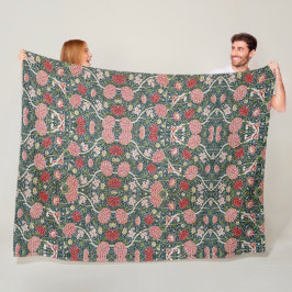 Manta Polar Hermoso patrón floral follaje flores rojo rosa