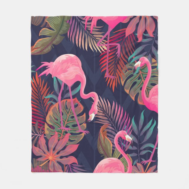 Manta Polar Hermoso patrón tropical sin costura con flam rosa (Anverso)