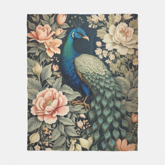 Manta Polar Hermoso Peacock William Morris inspiró la floral (Anverso)