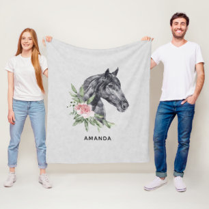 Manta Polar Hermoso retrato de cabeza de caballo negro