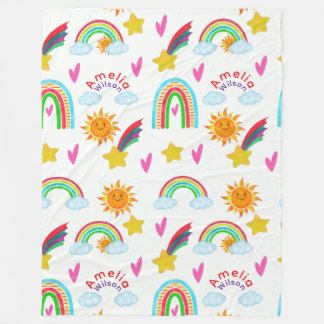 Manta Polar Hermoso Sol Nube Estrella Arcoiris Nombre para Niñ
