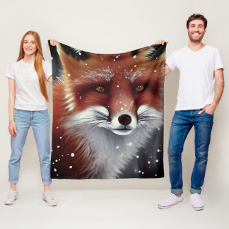 Manta Polar Hermoso Zorro Rojo Fluffy en Nieve