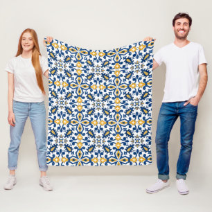 Manta Polar 💙 💛 Hermosos Azulejos azules y amarillos, 