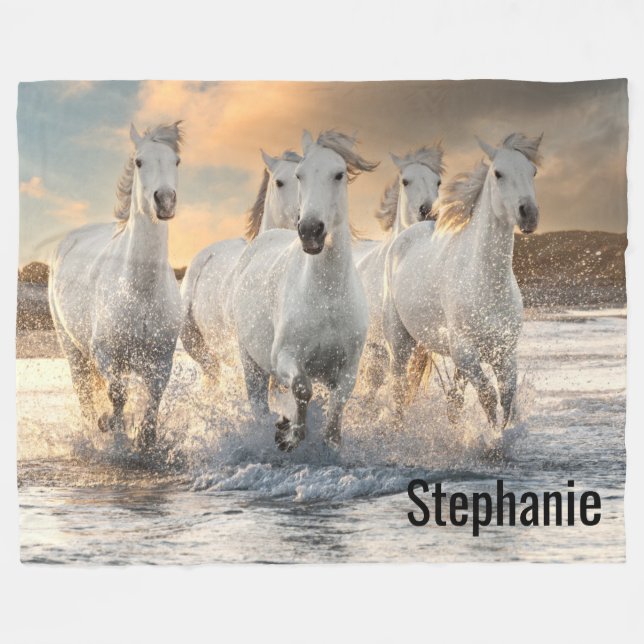 Manta Polar Hermosos caballos blancos salvajes (Frente (Horizontal))
