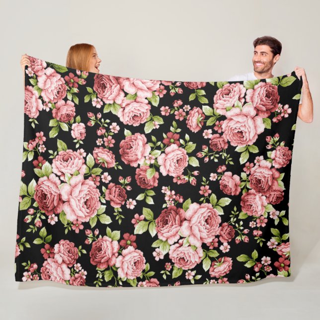 Manta Polar Hermosos Rosas de patrones florales con follaje ve (In situ)