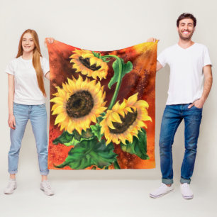 Manta Polar Hermosos tres girasoles - Arte de pintura mezclado