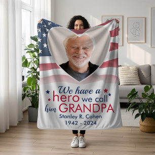 Manta Polar Hero Abuelo Veterano de la Bandera Personalizada d