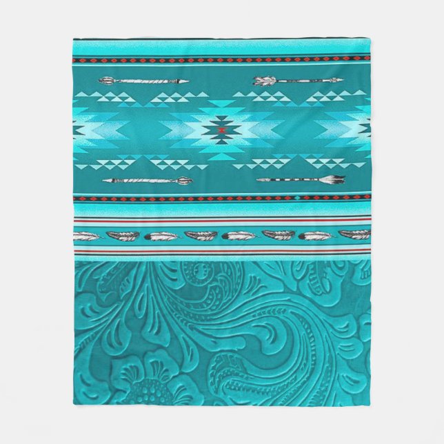 Manta Polar Herramienta Navajo Tribal Turquoise Faux Leather (Anverso)