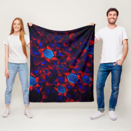 Manta Polar hexágono azul mezclado con curvas rojas superpuest