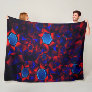 Manta Polar Hexágono azul mezclado con curvas rojas superpuest
