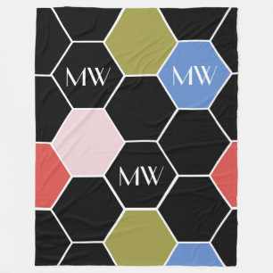 Manta Polar Hexágono colorido en colores modernos con monogram