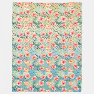 Manta Polar Hibisco floral aqua rosa melocotón amarillo