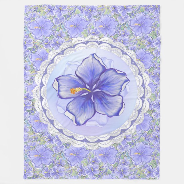 Manta Polar Hibiscus & lace BLUE (Anverso)