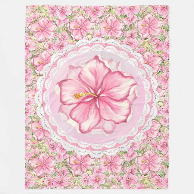 Manta Polar Hibiscus & lace PINK (Anverso)