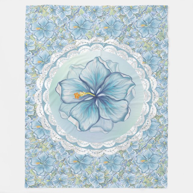 Manta Polar Hibiscus & lace TURQUOISE (Anverso)