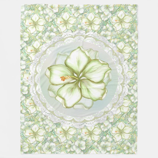 Manta Polar Hibiscus & lace WHITE (Anverso)