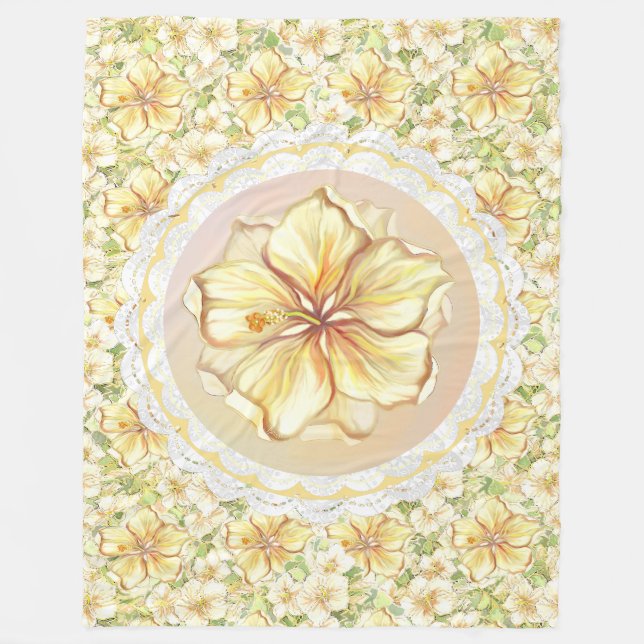 Manta Polar Hibiscus & lace YELLOW (Anverso)