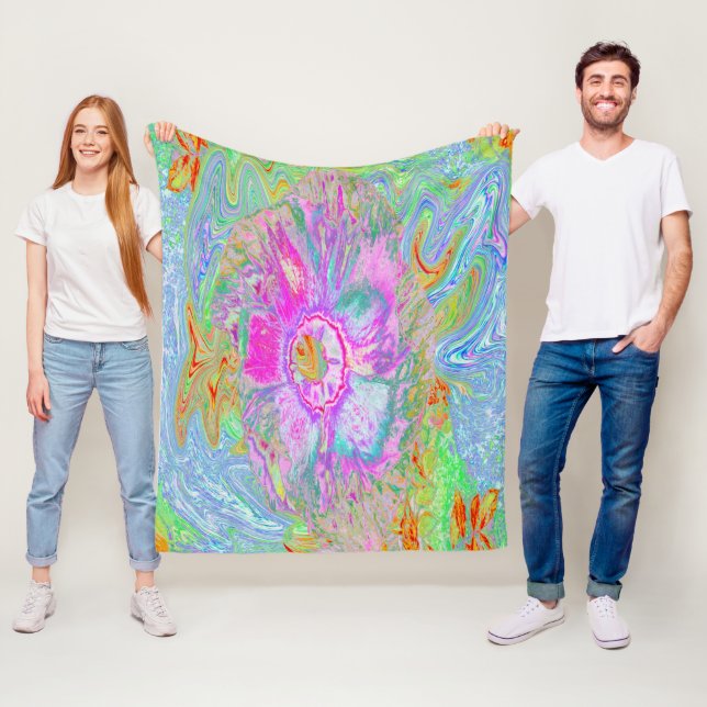 Manta Polar Hibiscus psicodélico de rosa caliente y ultraviole (In situ)