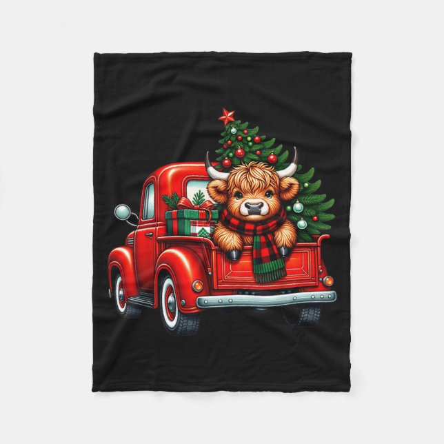 Manta Polar Highland Cow In Truck Farm Farmer Christmas Cow Ca (Anverso)