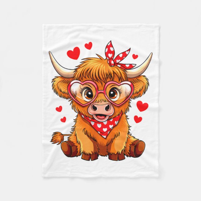 Manta Polar Highland Cow Valentines Day Funny Hearts Valentine (Anverso)