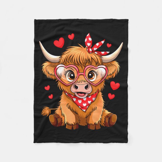 Manta Polar Highland Cow Valentines Day Funny Hearts Valentine (Anverso)
