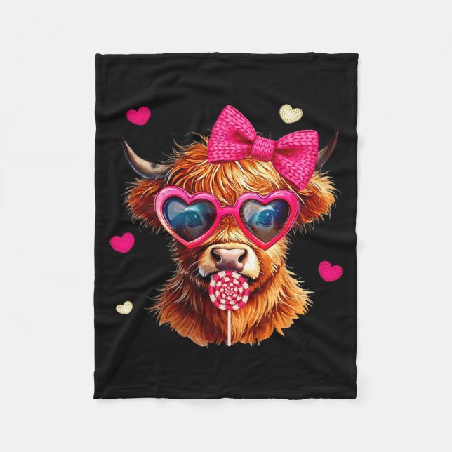 Manta Polar Highland Cow Valentines Day Funny Hearts Valentine (Anverso)