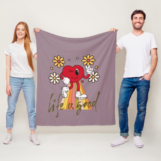 Manta Polar Hippie Hearth design con Life es un buen mensaje (In situ)