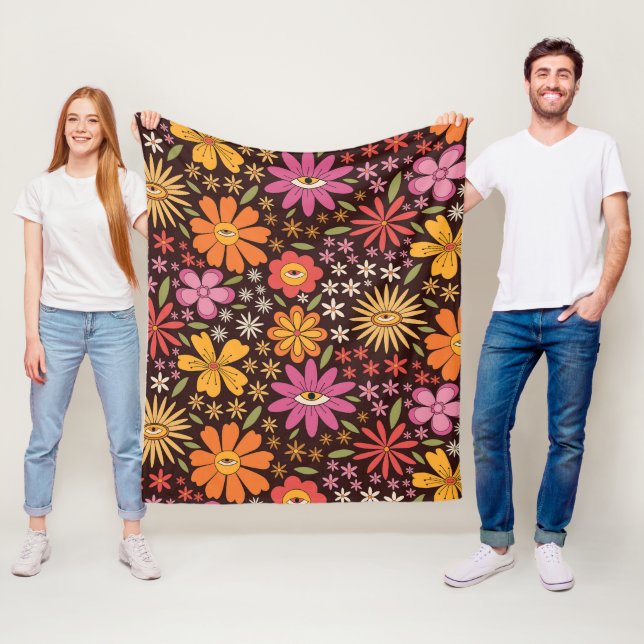 Manta Polar Hippie Psychedelic 70 Groovy Flores Ojos Patrón (In situ)