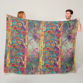 Manta Polar Hippie retro: Fantasía floral