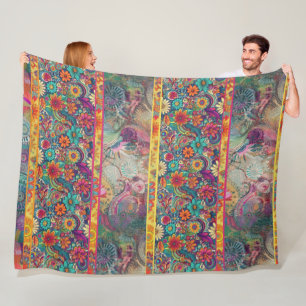 Manta Polar Hippie retro: Fantasía floral
