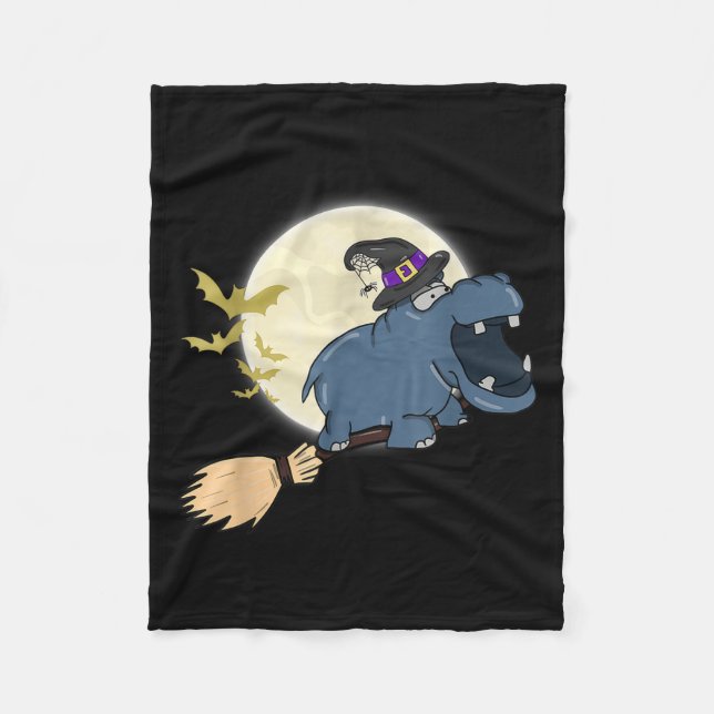 Manta Polar Hippo Witch Riding Broom Funny Halloween Animal (Anverso)